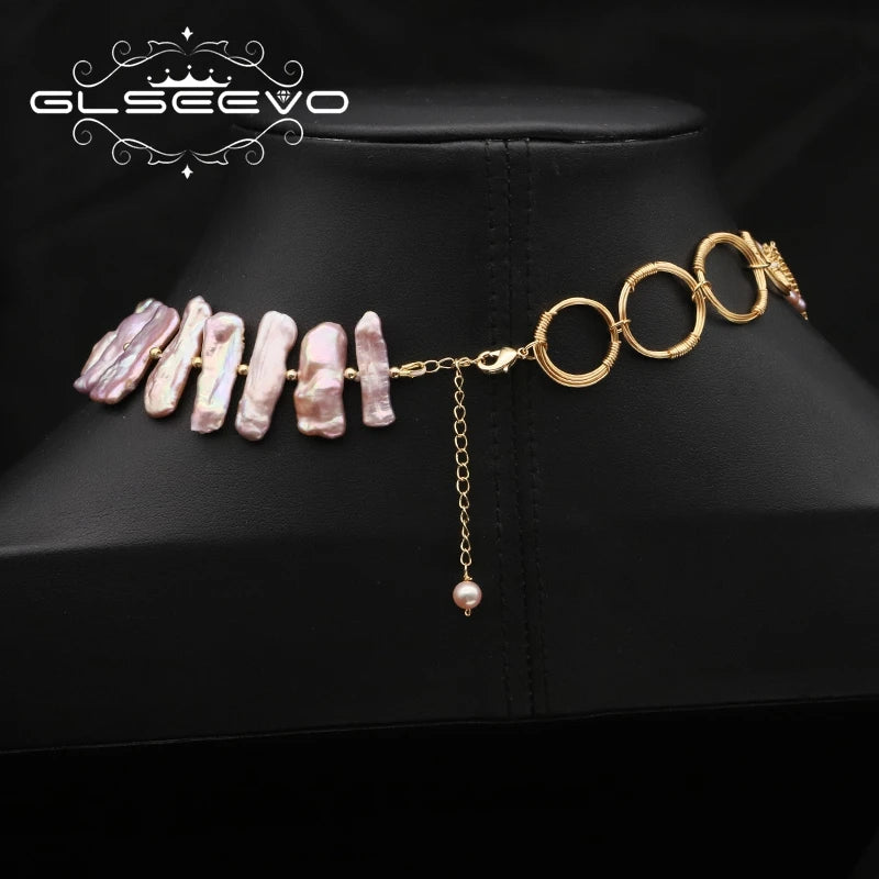 Natural Freshwater Baroque Purple Pearl Necklace Brass 18k Gold Plated Handmade Charm Necklace for Friends Party Gift Jewelry