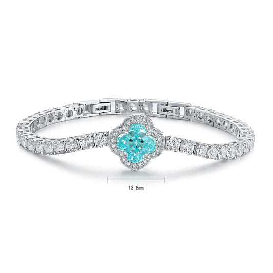 Gemfiori Customizable S925 Silver Bangles Chain Bracelet for Women Rhodium Lab Grown Paraiba Natural Gemstones for Gift Party OEM ODM