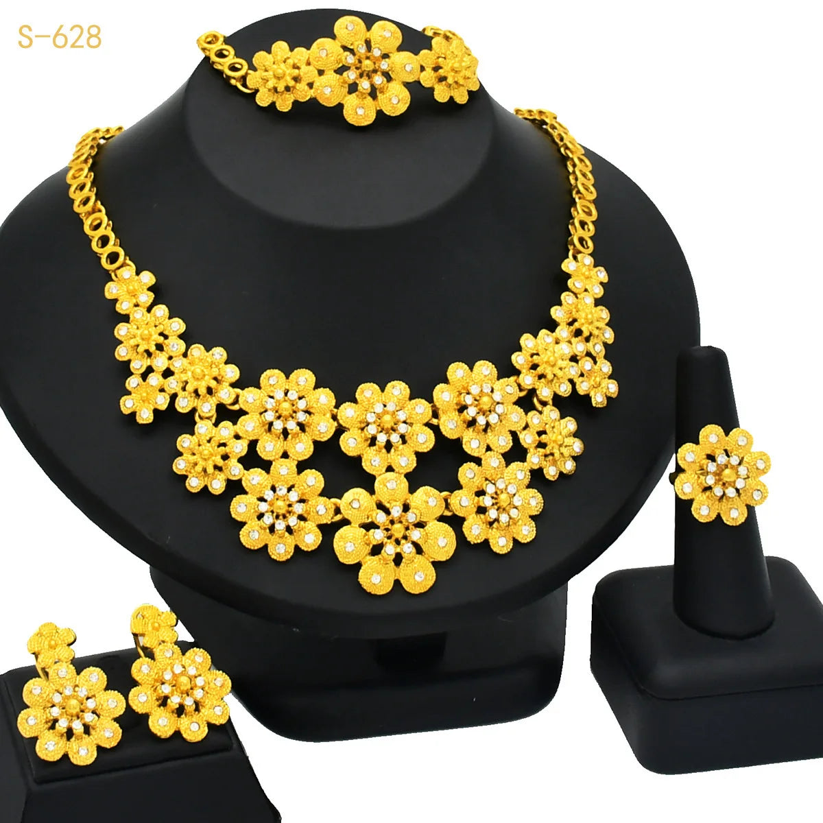 Gold Heart Bridal Jewellery Set | Necklace, Bracelet, Earrings & Ring | 24 Style Options