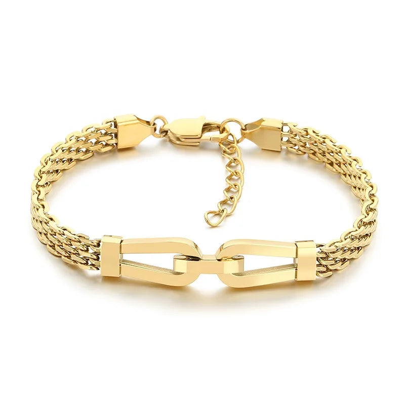 Kalen Ins Hollow Woven Chain Bracelet Niche Design Horseshoe Buckle Adjustable Stainless Steel Men Bracelet