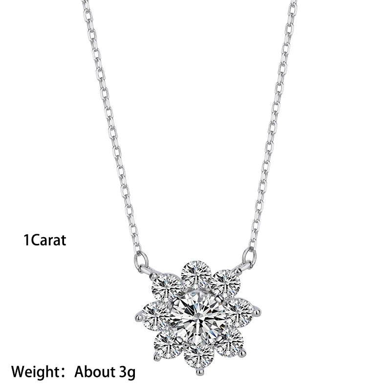 ArtistA European American S925 Silver Zircon VVS Moissanite Flower Earrings Necklace Three-piece High-end Jewelry Set for Women