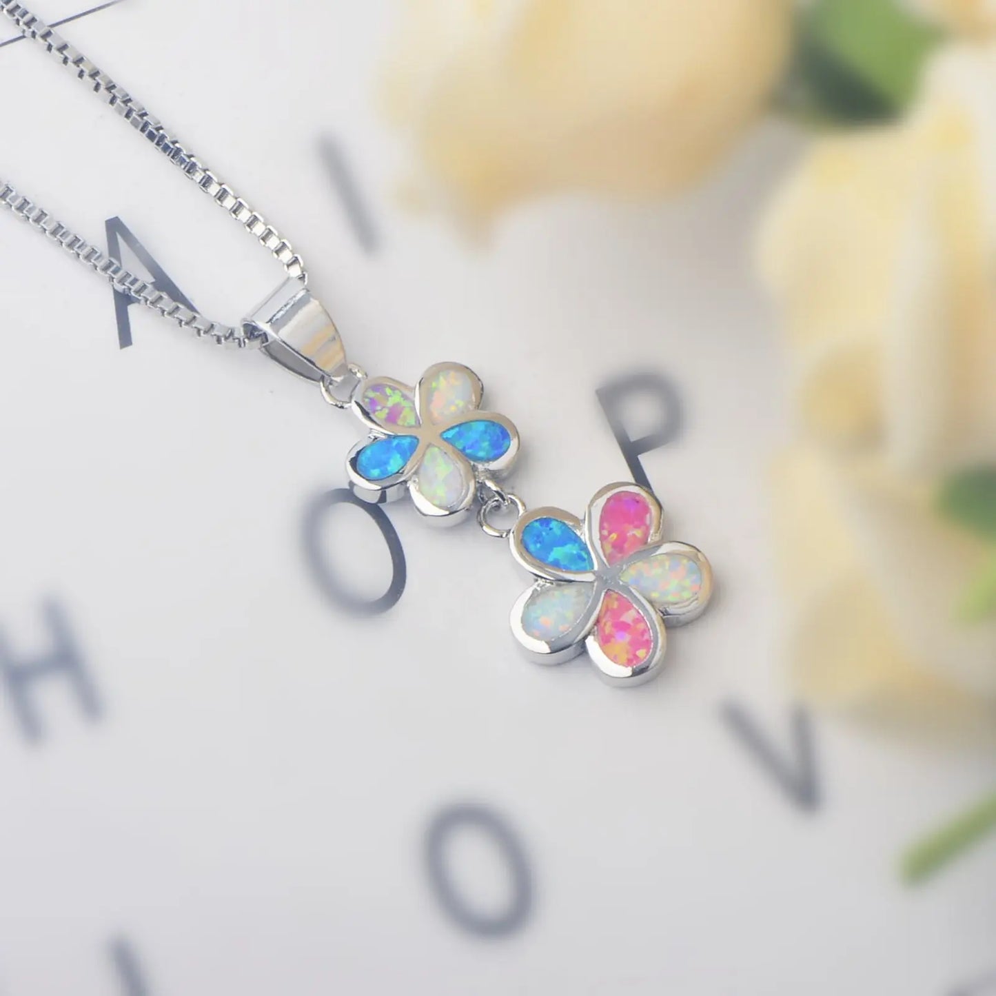 TikTok Ins Trendy Hawaiian Flower Opal Necklace - Boho Chic Pendant Jewelry Wholesale