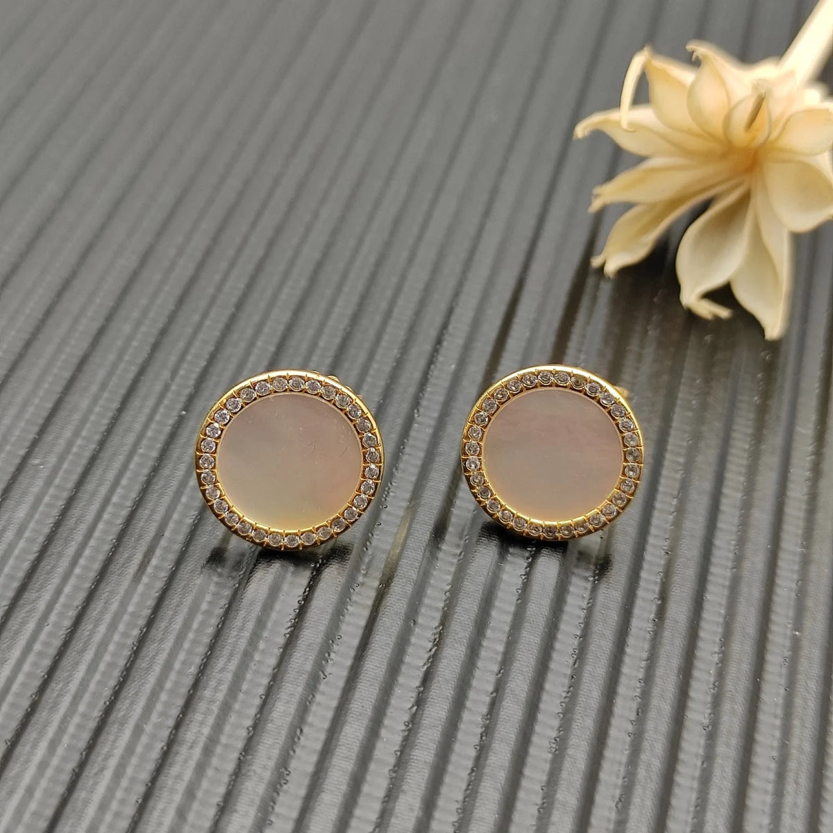 FASHIONISTA DY High-Quality Gold-Plated 14mm Round Gold Earrings with Diamonds. Gold-Plated Earrings. Jewelry .
