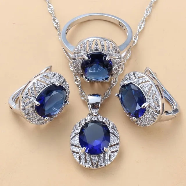 XOTICA Bridal Costume Jewelry Sets With Zirconia 925 Silver Dangle Clip Earrings and Ring 3 Piece Set for Women Wedding Gift