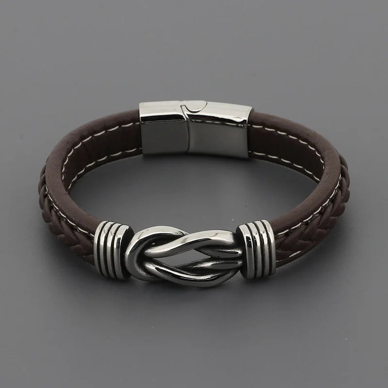 KALEN 210mm Men Vintage Multiple Style Stainless Steel&Cowhide Leather Bracelets