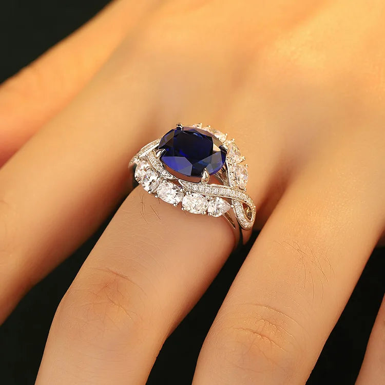 Gemfiori Statement Rings 925 Sterling Silver Lab Grown Sapphire Ruby Emerald Rings for Women Rings Wedding Vintage Anillos Natal