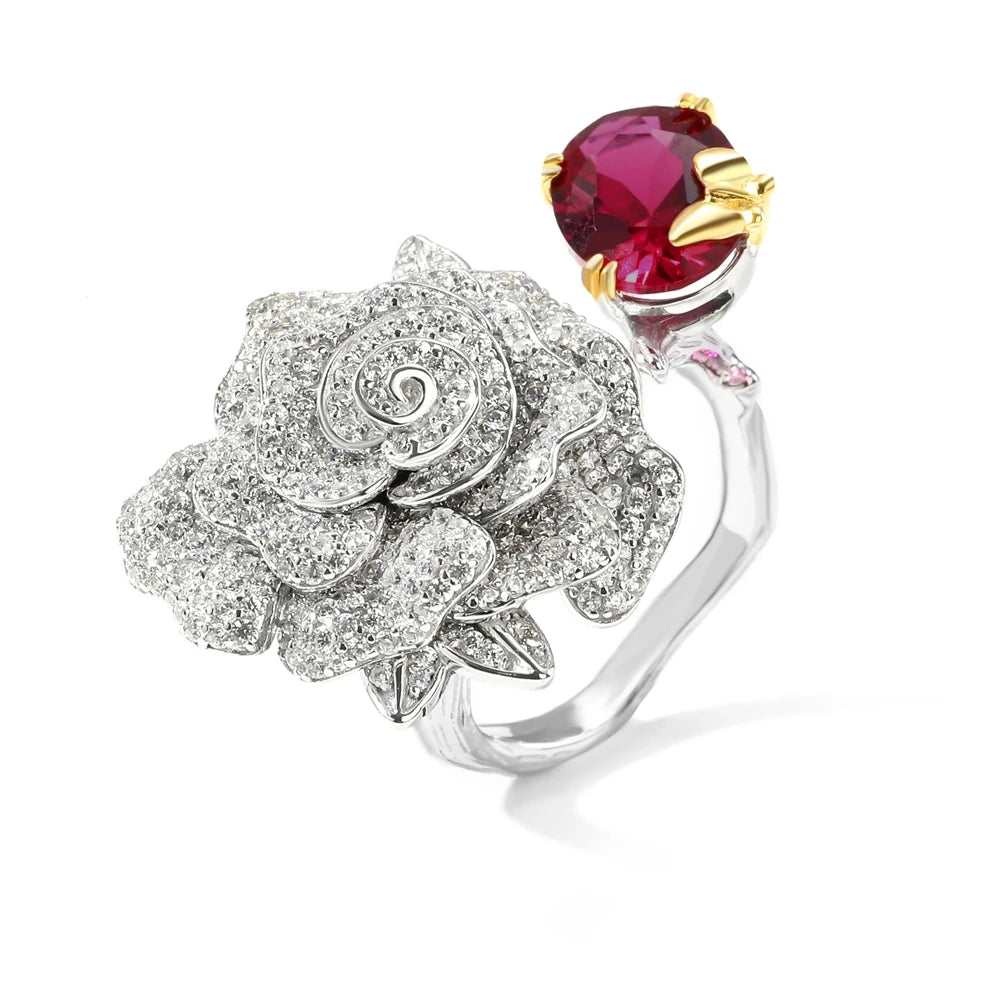 MuShan Jewelry Factory S925 Pure Silver Rose Ring With Real Gold Plating New Type of CrossBorder Jewelry From Europe and America