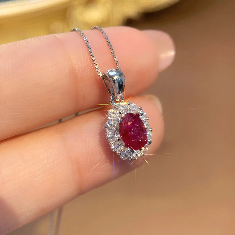 Gioiellieri Natural Red Ruby Pendant Necklace S925 Sterling Silver Fine Jewelry for Women Fashion Gemstone Charm Anniversary Gift