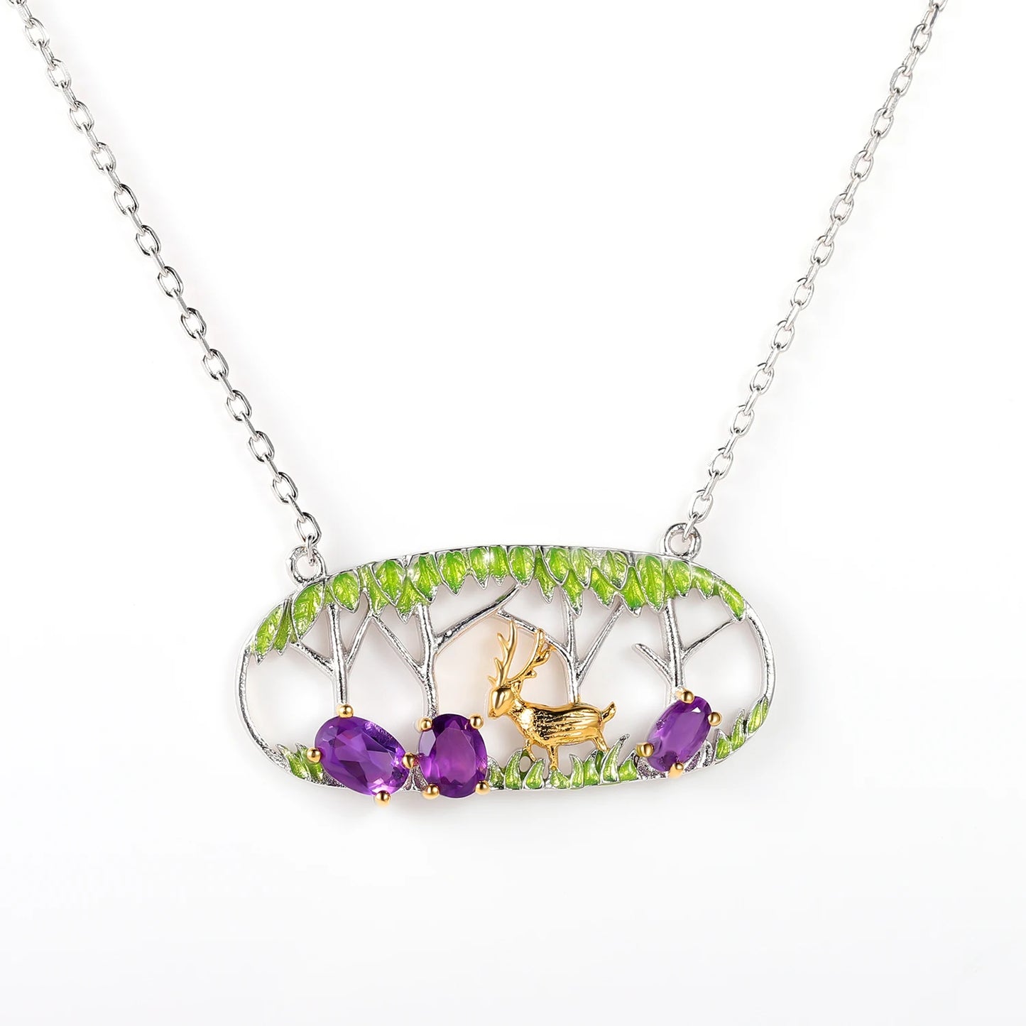 C8186 Abiding Jewelry Fashion Oval Cut 4X6mm Natural Amethyst Deer Ring Wedding Jewelry 925 Sterling Silver Set