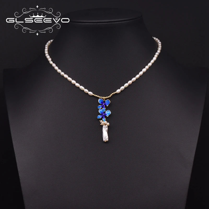 GLSEEVO Natural Freshwater Baroque Pearl & Gold Flower Leaves Jewellery Set — Necklace, Earrings & Bracelet