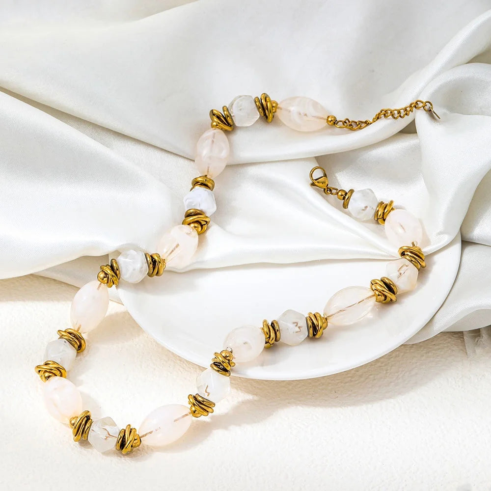Joolim PVD Plated Wholesale Waterproof Fashion Layerable Resin Twist Wire Beaded Chain Necklace Stainless Steel Jewelry