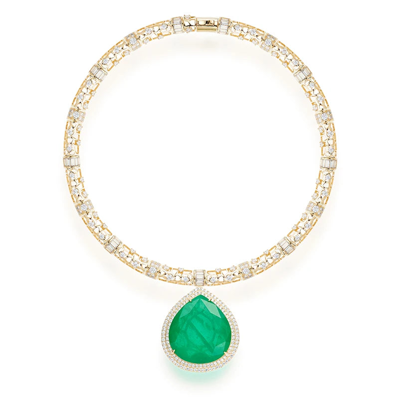 2025 Fashion Luxury Jewelry Set Necklace Earrings Hollow Chain Inlaid Texture Gemstone Heavy Craftsmanship Women's Jewelry