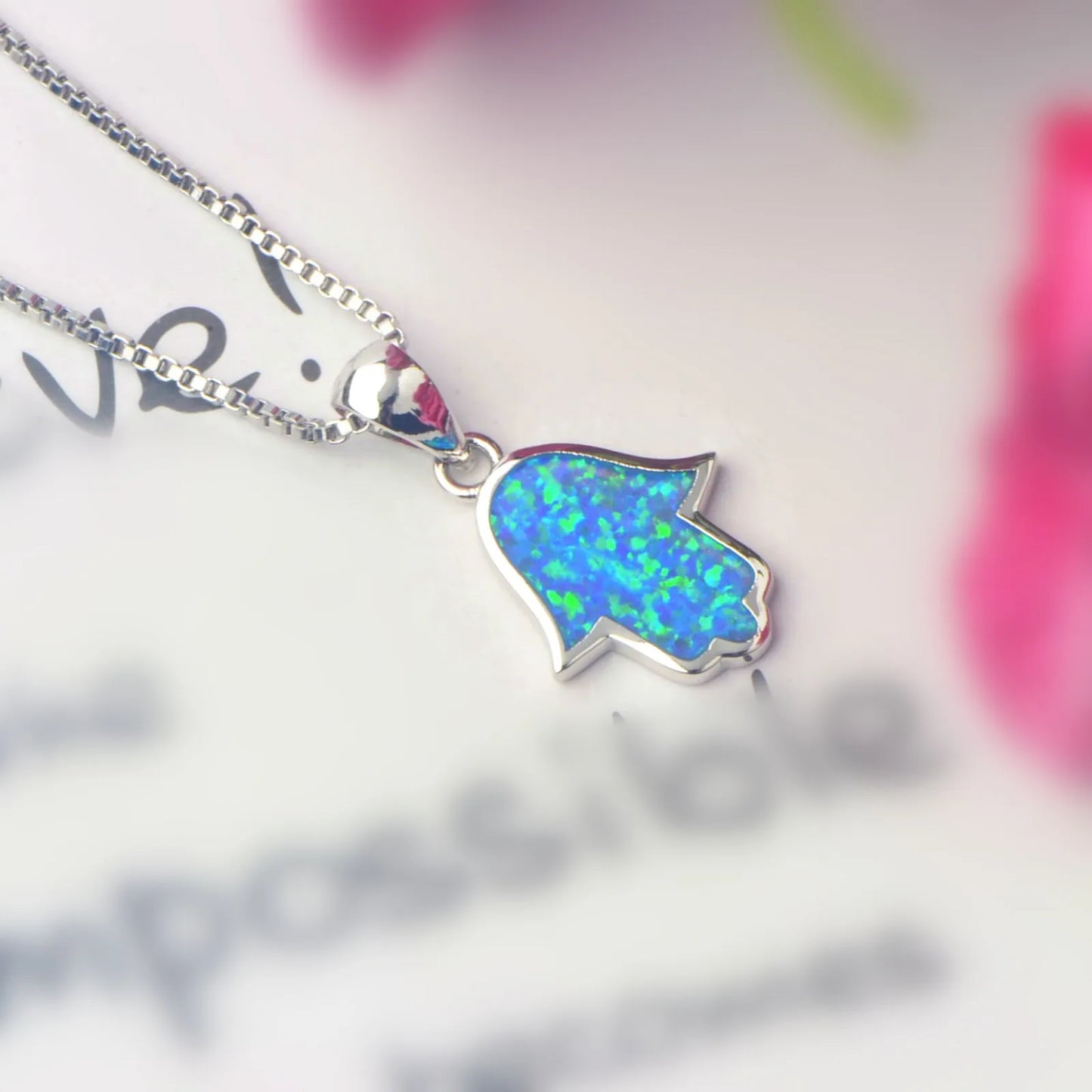 Bestselling TikTok INS Style Blue Opal Palm Necklace Wholesale Sparkle Opal Jewelry