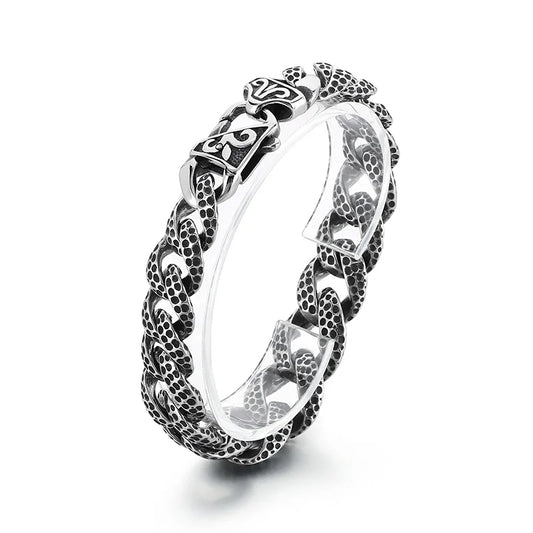 KALEN Fine Gothic Jewelry Fashion Bracelets Men Stainless Steel Pitted Cuban Links Bracelet Bangle