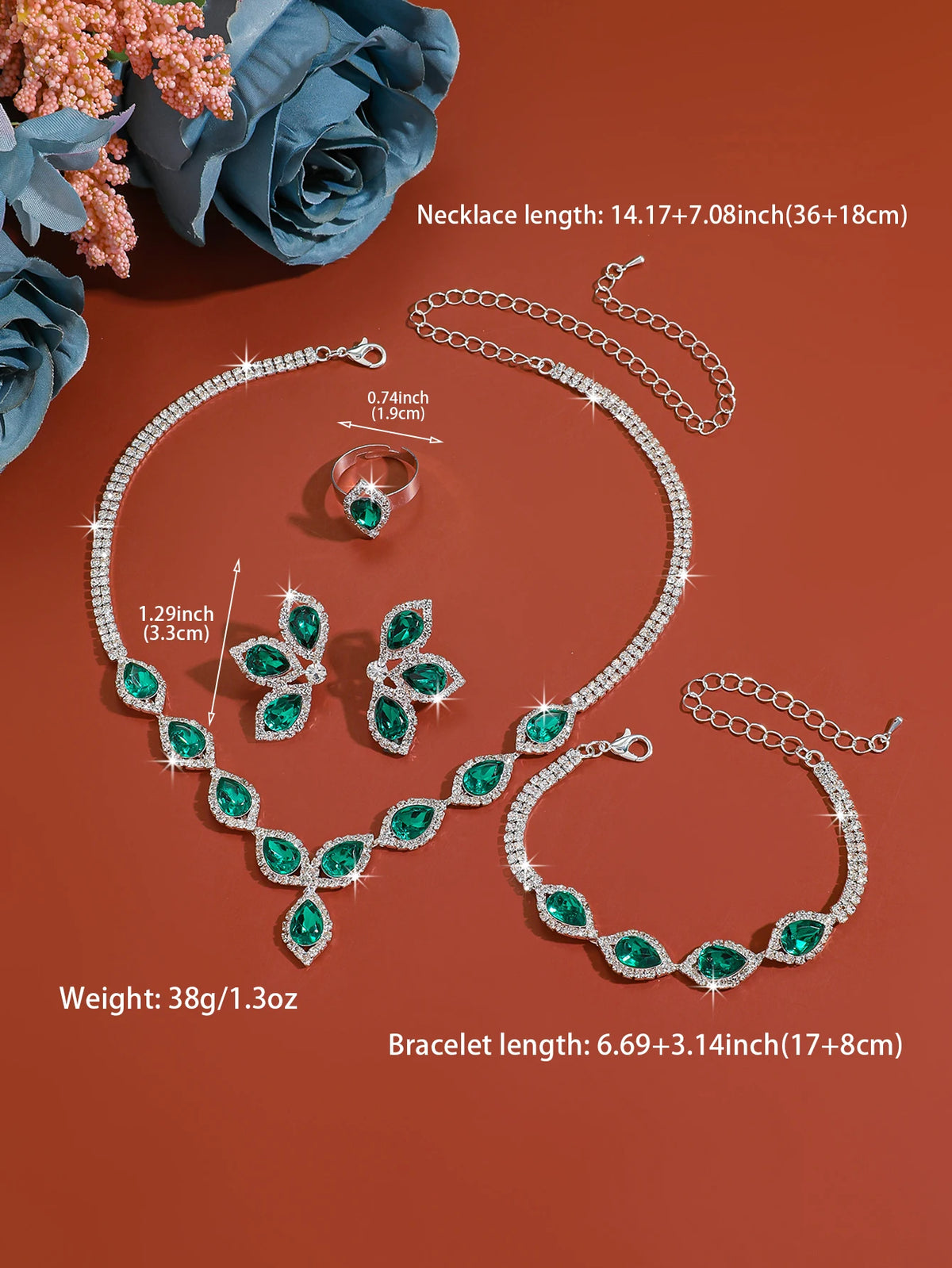 S&S Fashionable Wedding Jewelry Set: Teardrop Rhinestone Earrings, Necklace, Bracelet