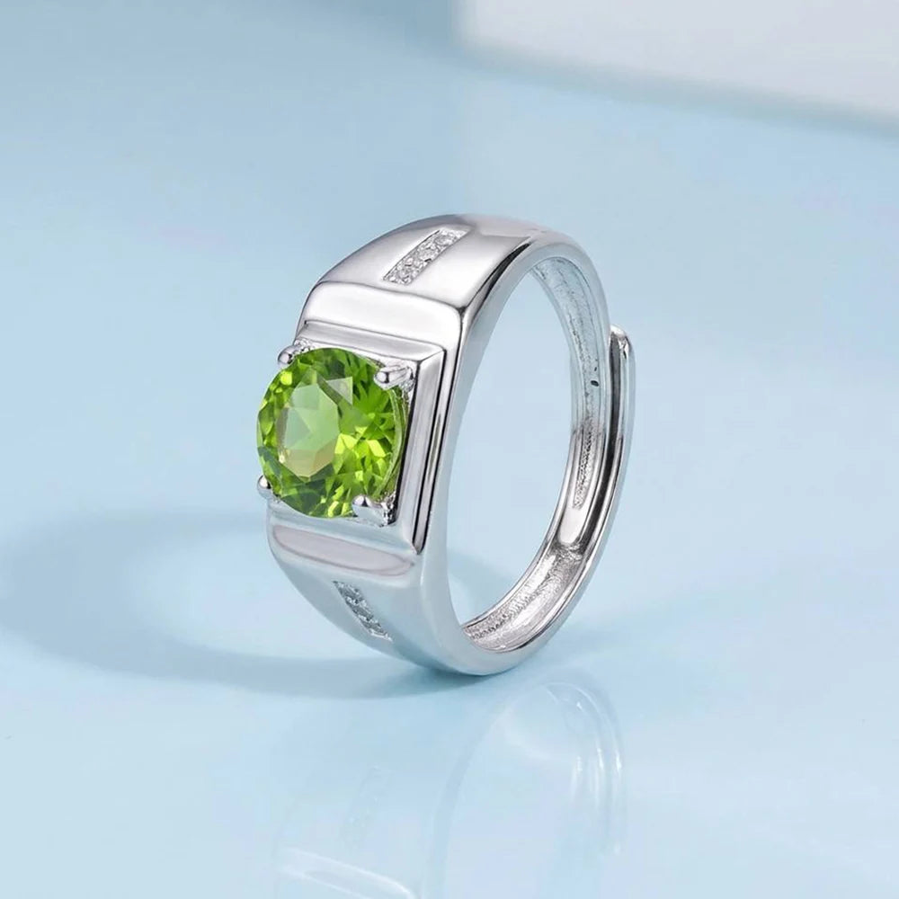 Men's Natural Peridot Ring in 925 Sterling Silver Big Green Stone Statement Band for Gents with Clarity Wholesale