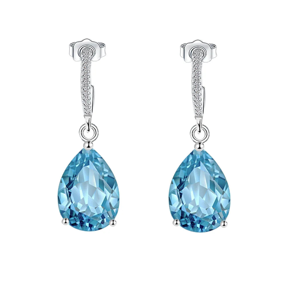 MUSHAN Jewelry Factory 2.6 Carat 7 * 9 Sea Blue Zirconia Water Drop Earrings Women Pure Silver Earrings Fashion Earrings