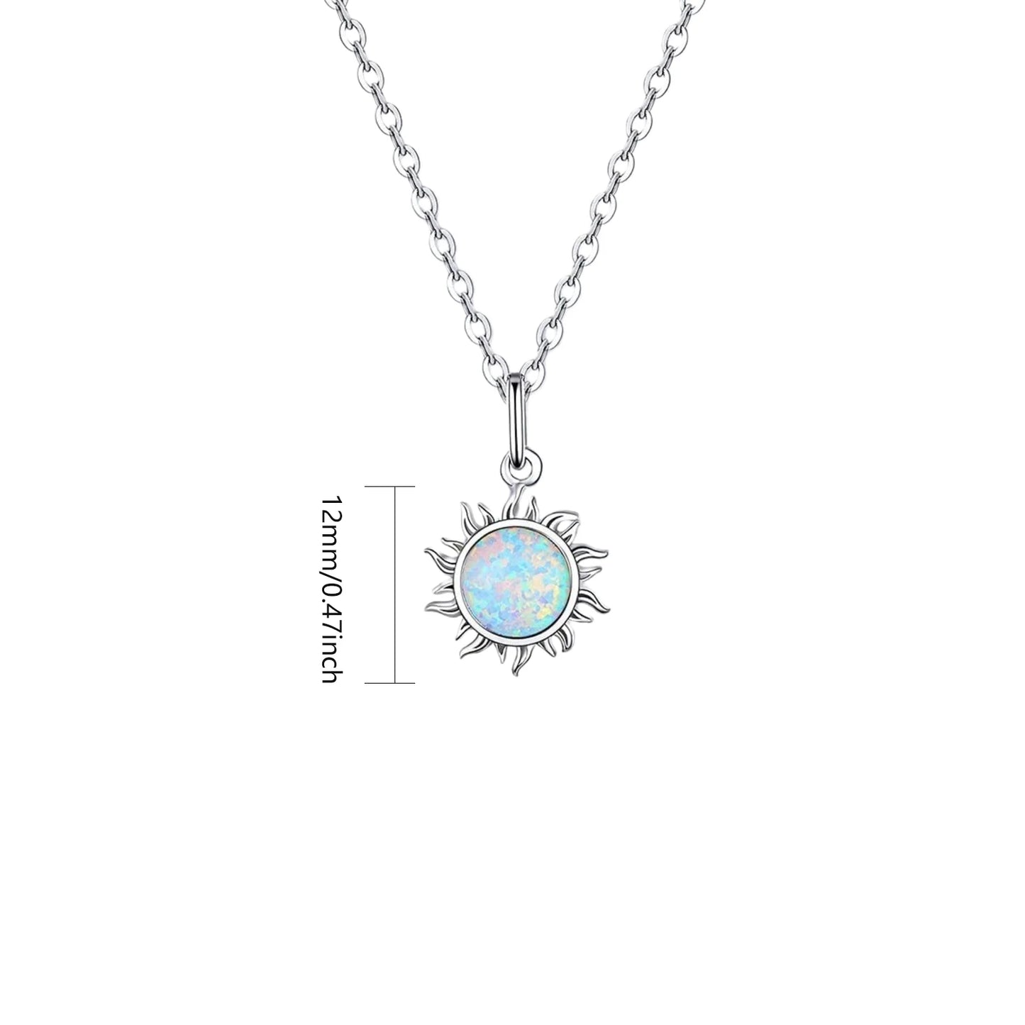 Hawaii Beach The Sun Women's Lab Created Opal Silver Plated Copper Alloy Box Chain Necklace for Anniversary