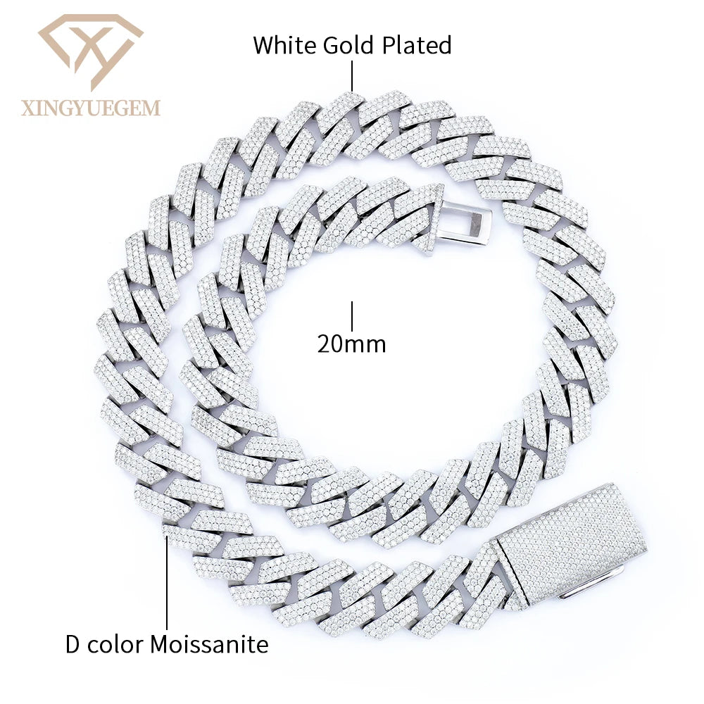 Men's 925 Sterling Silver Hip Hop Jewelry Vvs Iced Necklace 8-20mm Gra Certified Mossanite Moissanite Diamond Cuban Link Chain