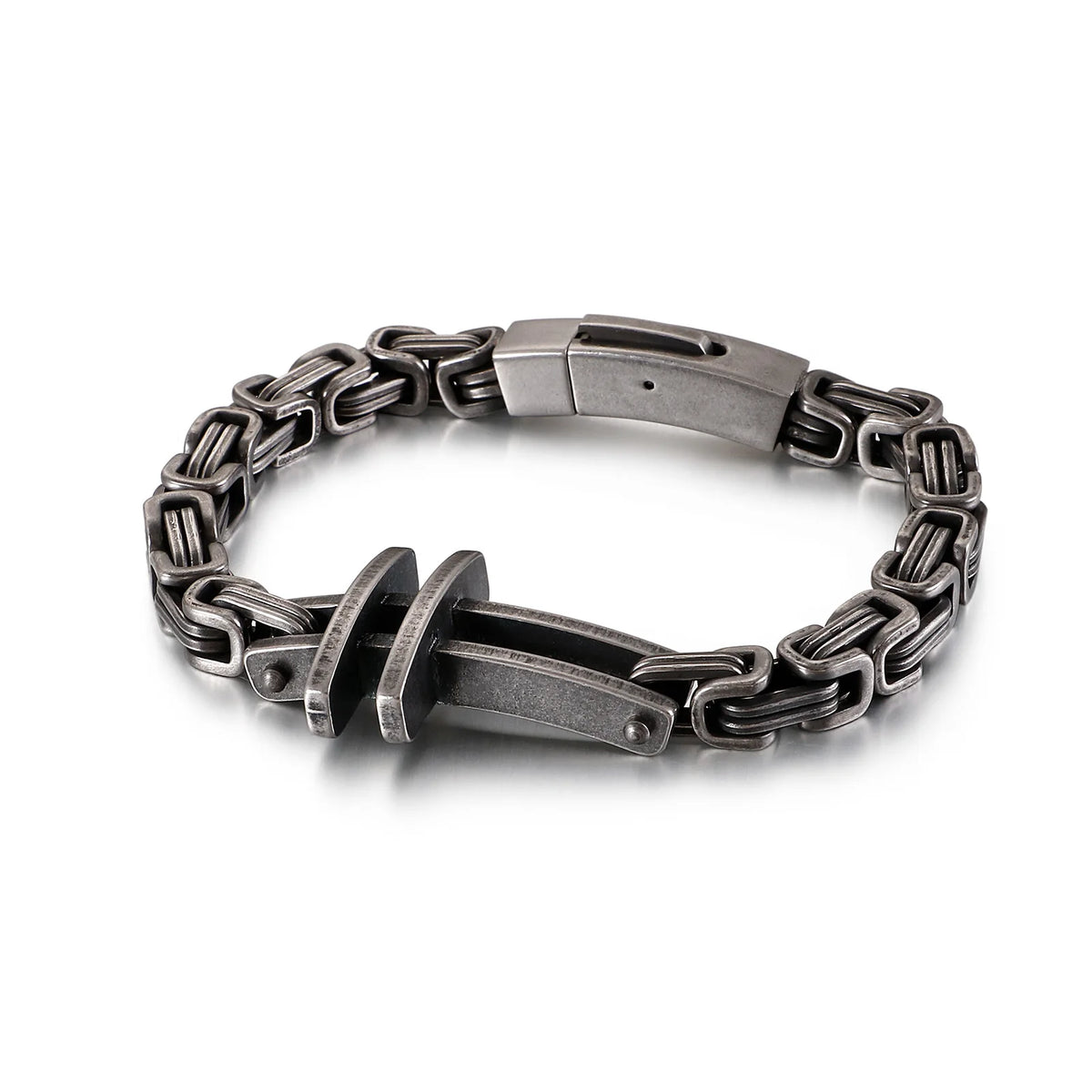 VIKING Christian Cross Byzantine Chain Bracelet – 316L Stainless Steel Men's Retro Bangle