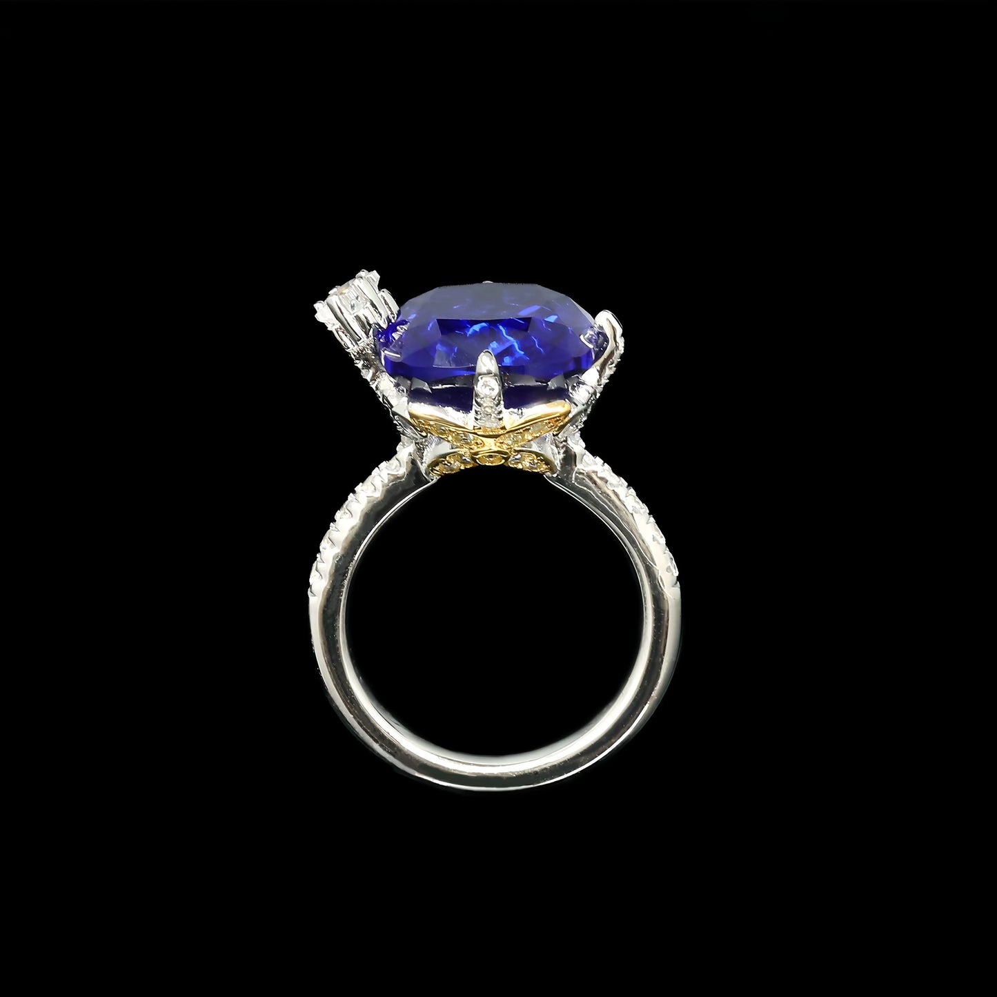 MUSHAN Luxury 925 Sterling Silver Engagement Wedding Ring with High Carbon Blue Diamond Pave Setting CMA Certified