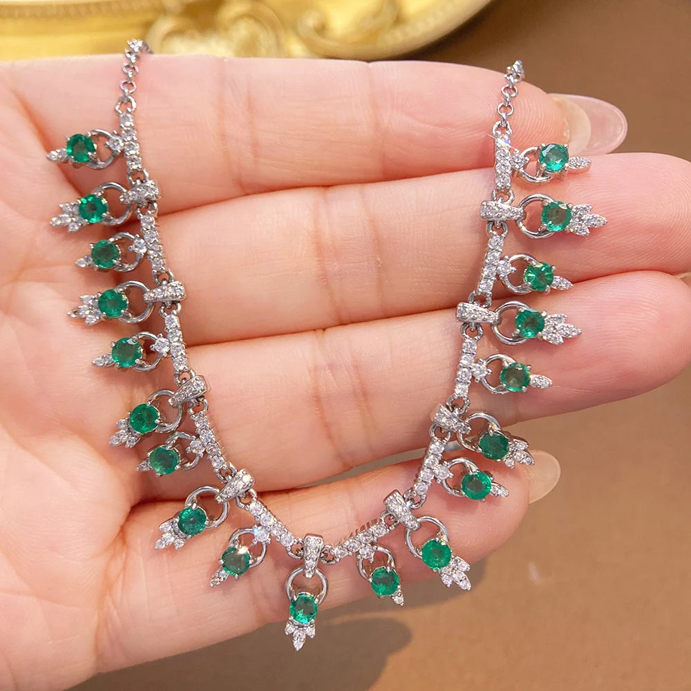 Gioiellieri Hot Popular Vintage 925 Silver Emerald Pendant Necklace New Fashion Classic Style Unisex Gift