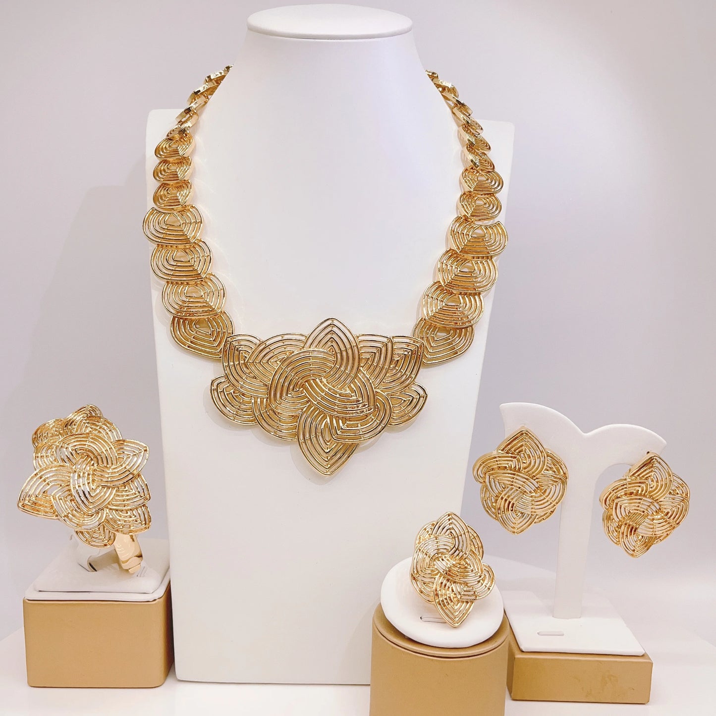 Zhuerrui Italian Gold Luxury Wedding Jewelry Sets Simple Necklace Bracelet Earrings Ring Jewellery Set Bridal Accessories H00721