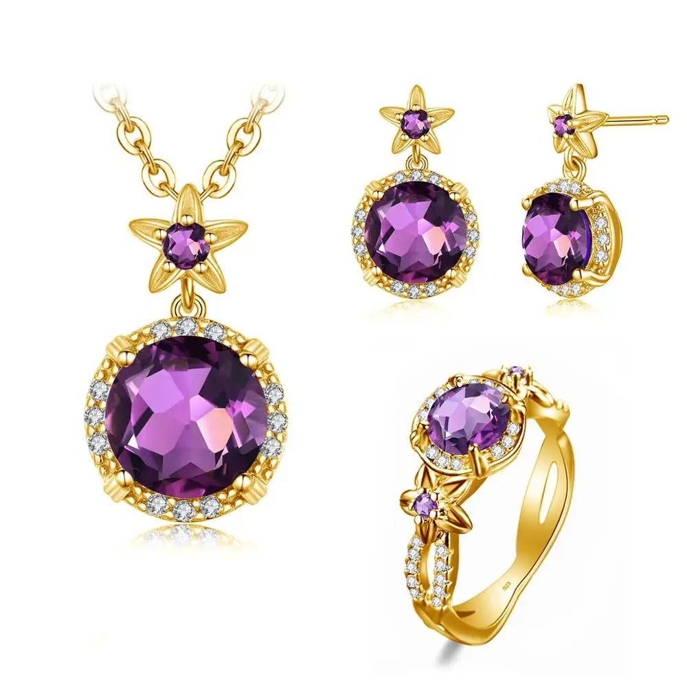 ArtistA French Noble Classic Jewelry Set Luxury Party Round Citrine 925 Ring Sterling Silver Women Jewellery Sets