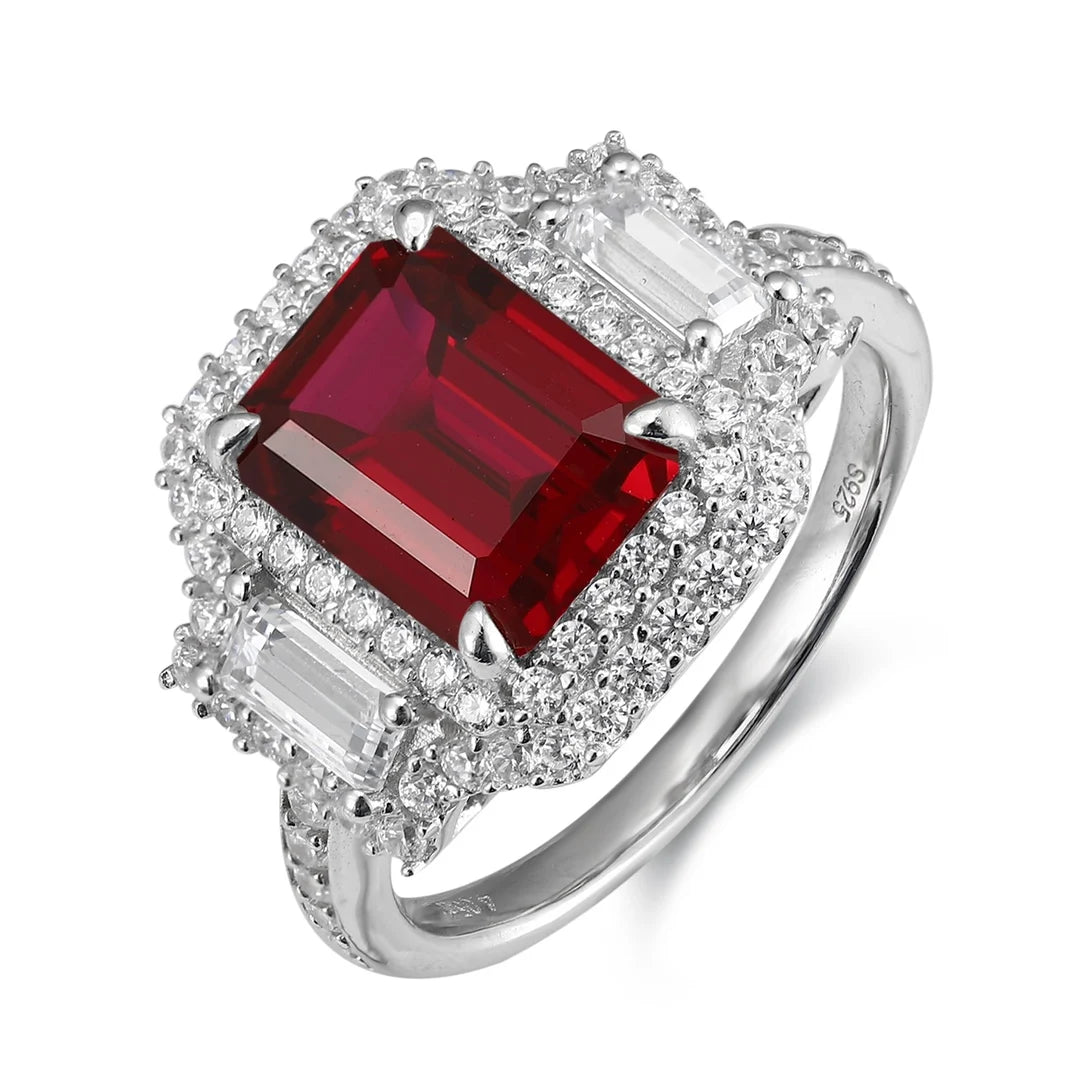 Gemfiori Luxury Lab Grown Ruby Vintage Rings for Women Sterling Silver 925 Rhodium Plated Wedding & Anniversary Custom