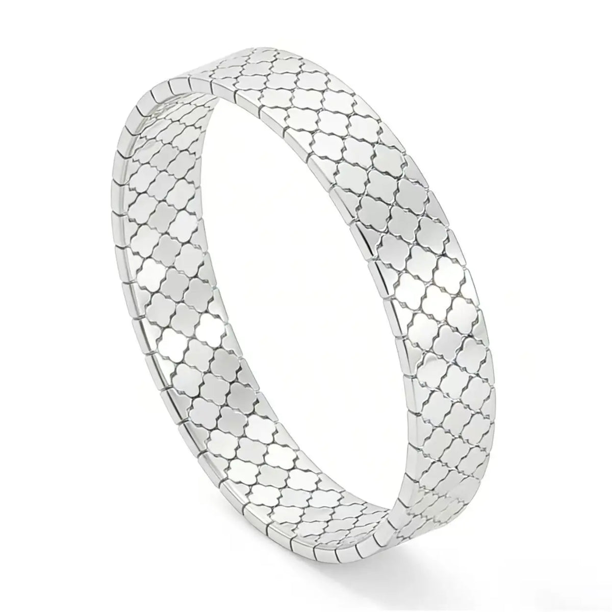 Hypoallergenic Durable Stainless Steel Diamond-Shaped Four Clover Leaf Pattern Bohemia Style Women Water Ressiance Mesh Bracelet