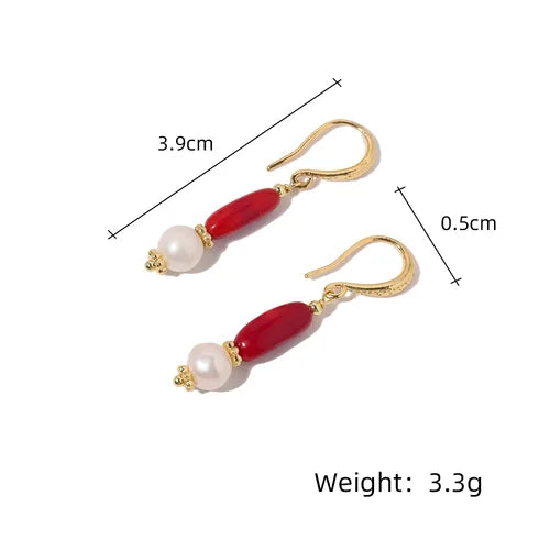 Red Coral Natural Pearls Fashion Accessories Set Fine Woman Ring Earrings Necklace Luxury Customized Jewelry Wedding