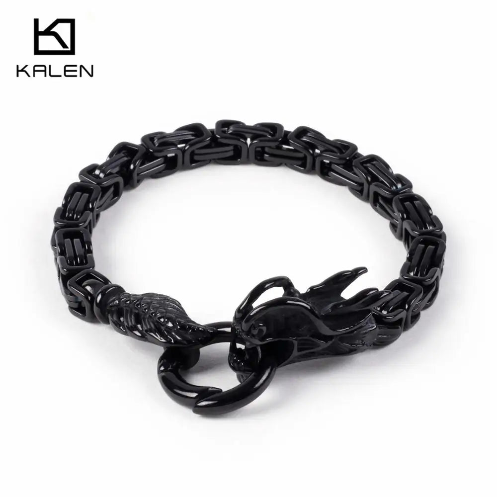 KALEN Stainless Steel Gold/Black Dragon Charm Bracelets for Men