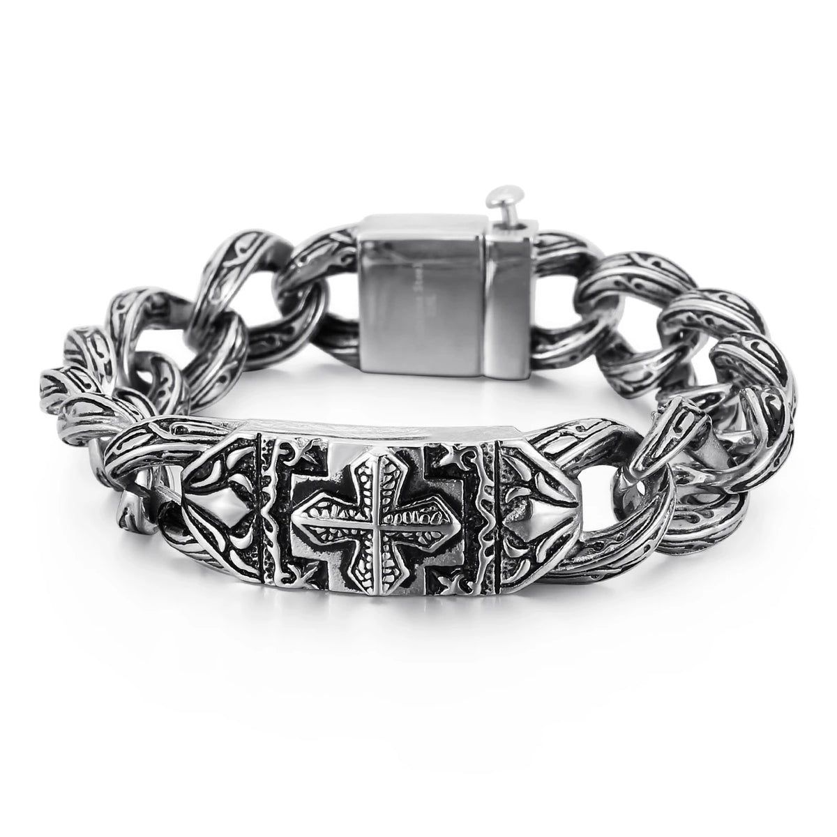 VIKING Mens Vintage Retro Cross Bracelet – Silver Stainless Steel