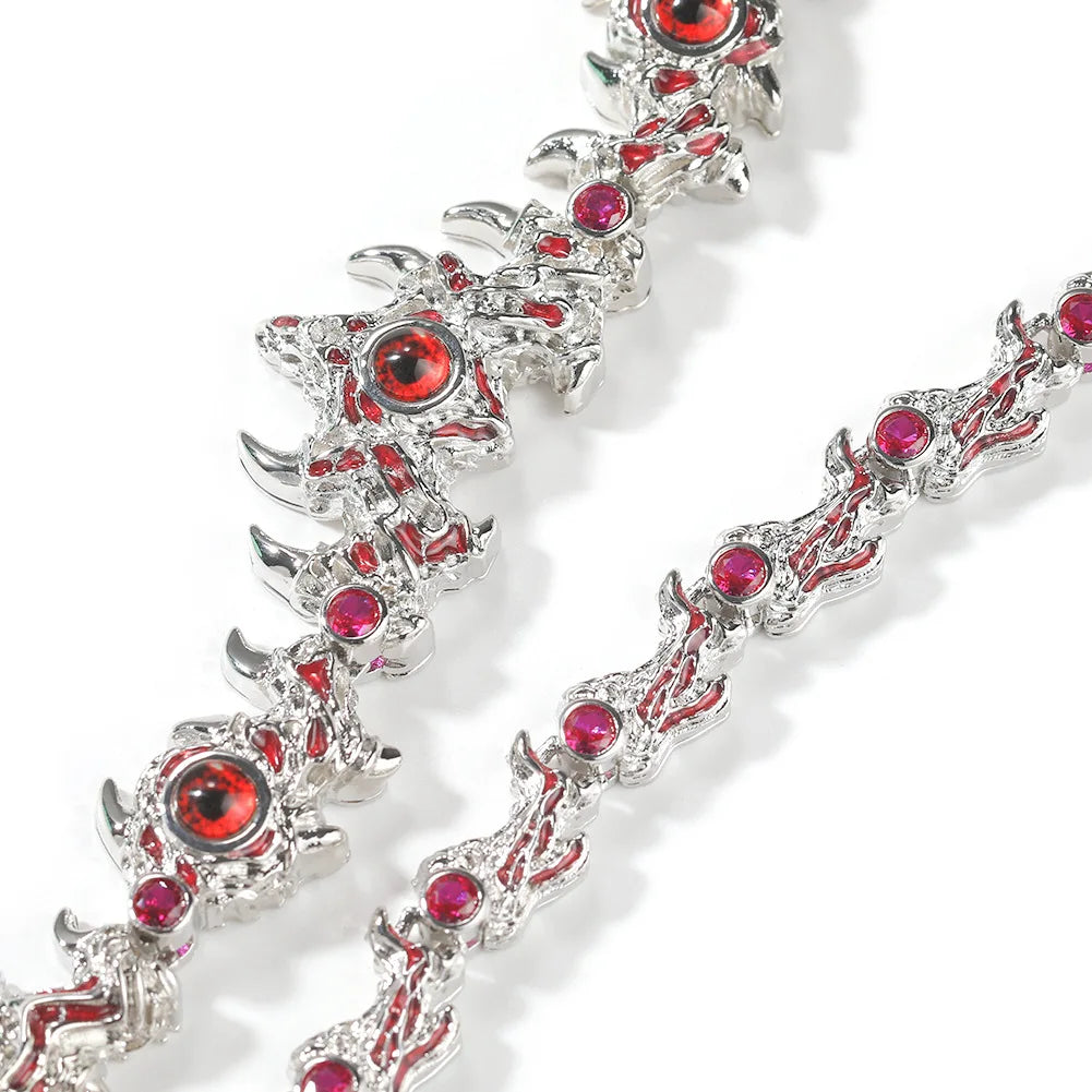 Exaggerated Red Evil Eye Unique Necklace Gothic Punk Style Spike Thorn Chain Collar Hip Hop Necklace Unisex