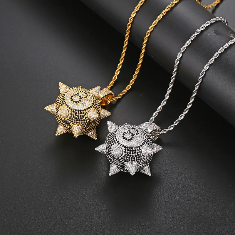 European and American Hot Style Micro-inlaid with Zircon Cartoon Black 8 Meteor Hammer Pendant Trendy Hip-hop Necklace