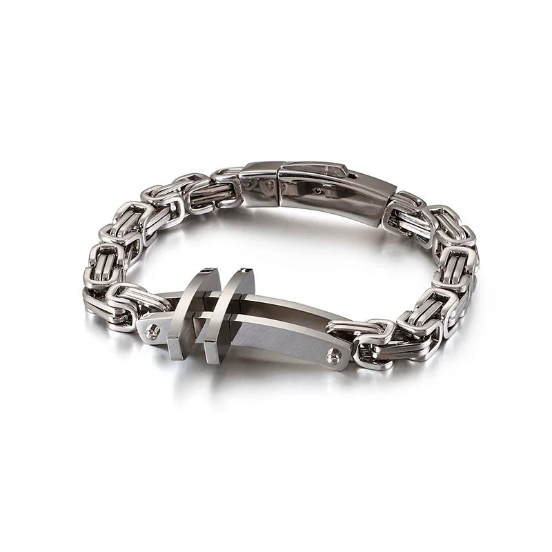 VIKING Christian Cross Byzantine Chain Bracelet – 316L Stainless Steel Men's Retro Bangle