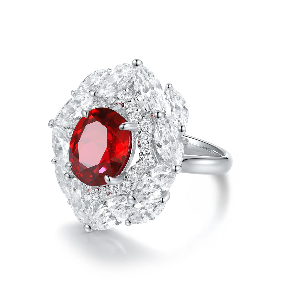 Gemfiori Hot Sale Colorful Gemstones Ring Oval 925 Sterling Silver Lab Grown Ruby Engagement Rings for Women