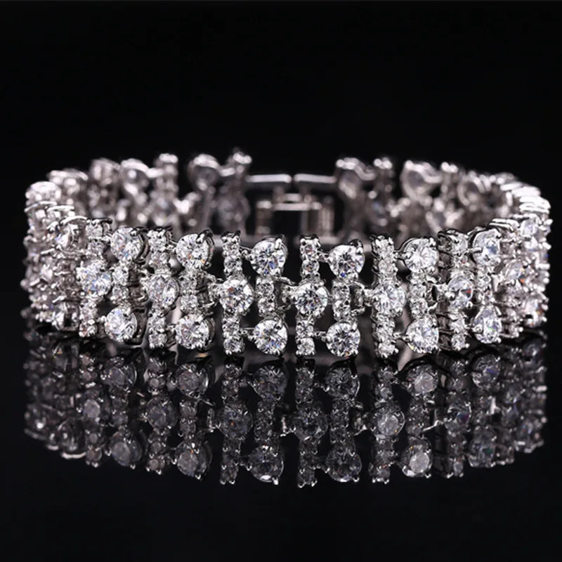 FASHIONISTA Luxurious Zirconia Bracelet for Women 925 Silver Stamped Jewelry Bracelet Accessories Wedding Party Gift