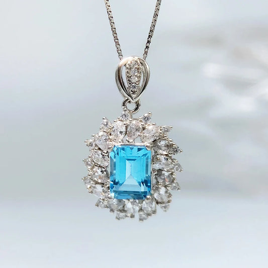 Gioiellieri Natural Swiss Blue Topaz Pendant for Women S925 Sterling Silver Necklace Fine Jewelry December Birthstone Anniversary Gift New