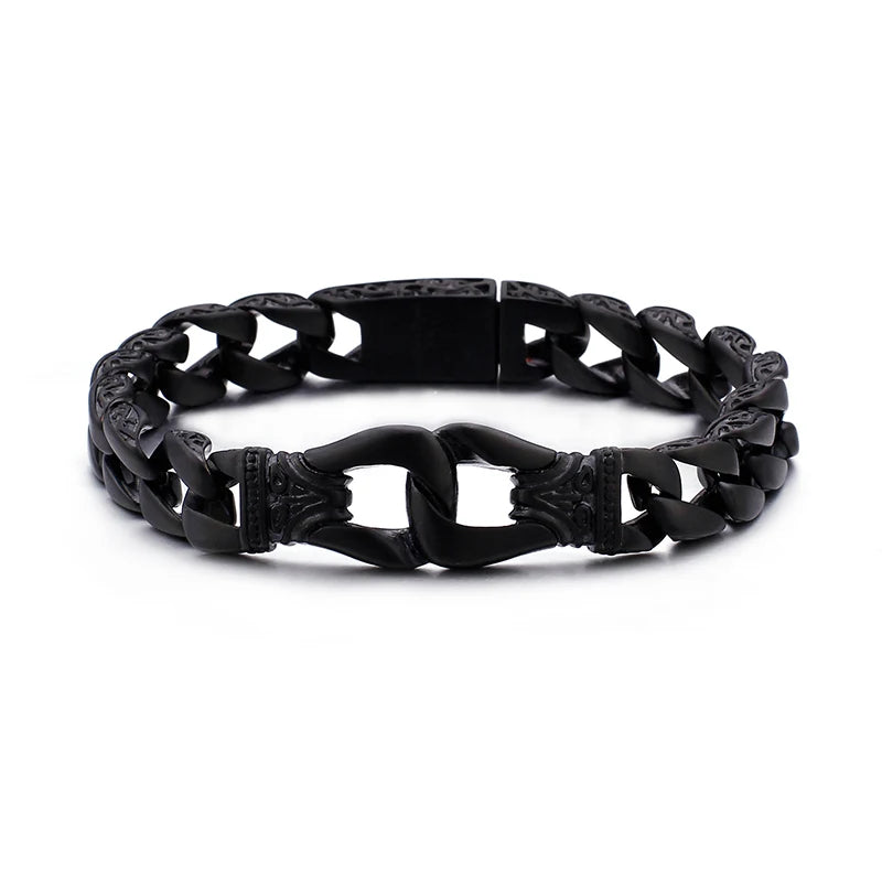 KALEN Black Plating Spring Clasp Stainless Steel Bracelet Men