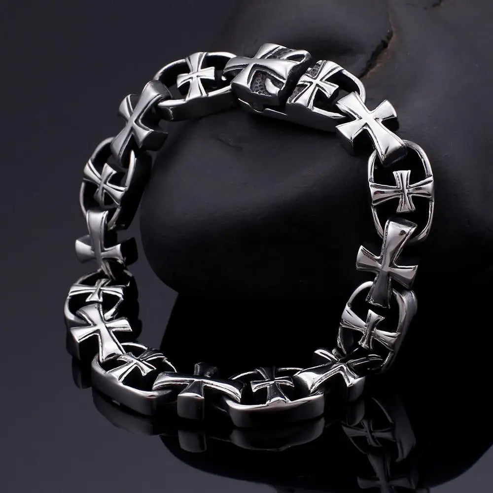 KALEN Classic 21cm Stainless Steel Cross Charm Bracelets for Men