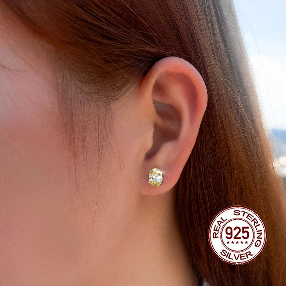 High Quality S925 Sterling Silver Pendant Earrings Green Oval Cubic Zirconia Jewelry Set for Women Daily Anniversary Wear