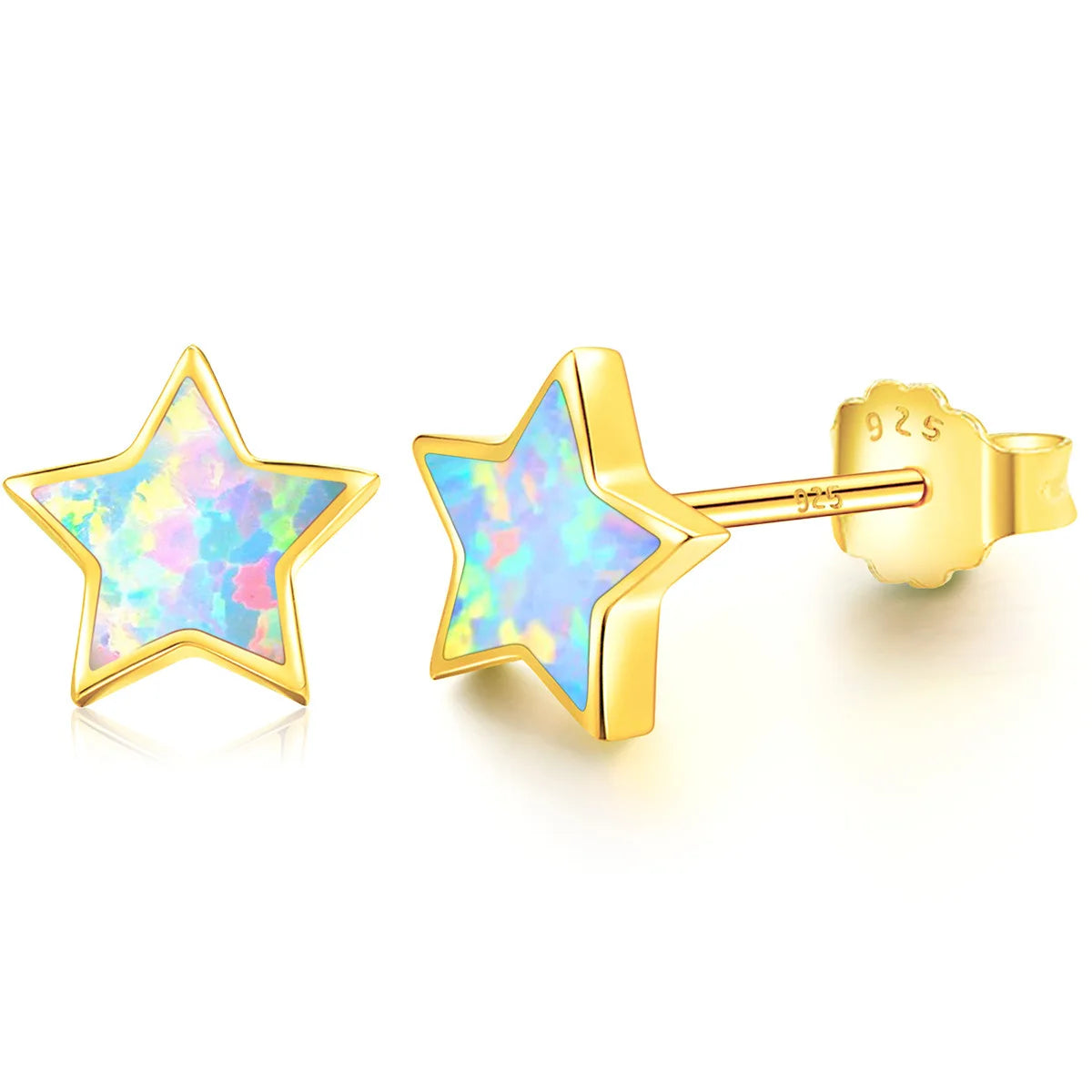 Euro American Minimalist Opal Earrings  Silver Rose Gold 5 Point Star Studs Bulk Supply
