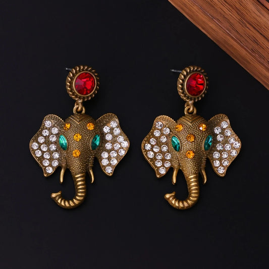 S&S Vintage Elephant Stud Earrings, European, Colorful Diamond-encrusted, Elegant and High-end, Personalized Earrings