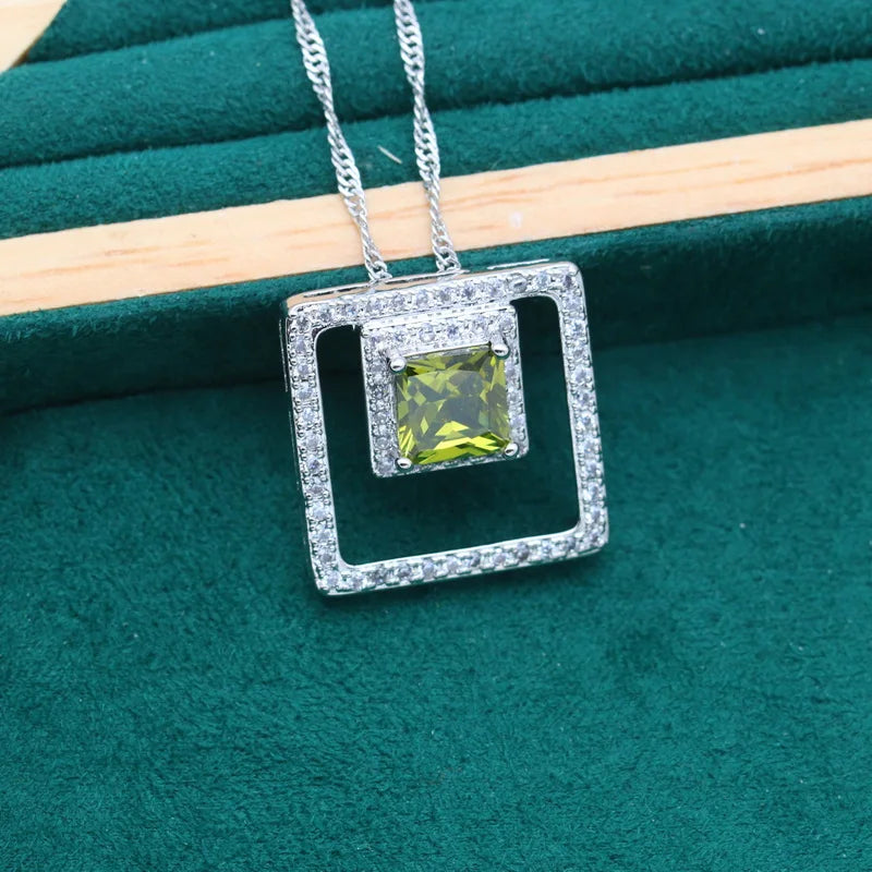 XOTICA Hot Sale Luxury 925 Silver Necklace for Women Olive Peridot Gemstone Natural Crystal Pendant Alloy Jewelry Zircon Main Stone