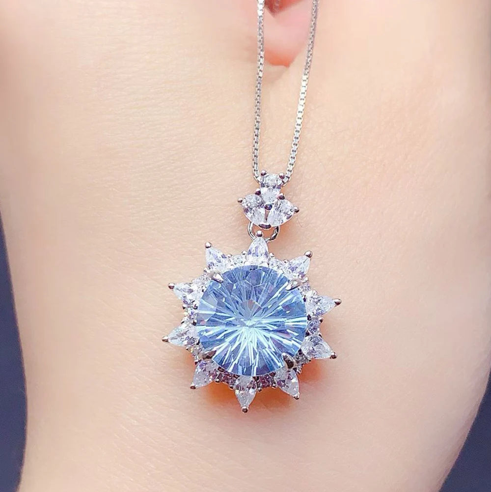 Gioiellieri Modern Minimalist 925 Sterling Silver Rhodium Plated Luxury Solitaire Fireworks Cutting Natural Crystal Pendant Necklace for