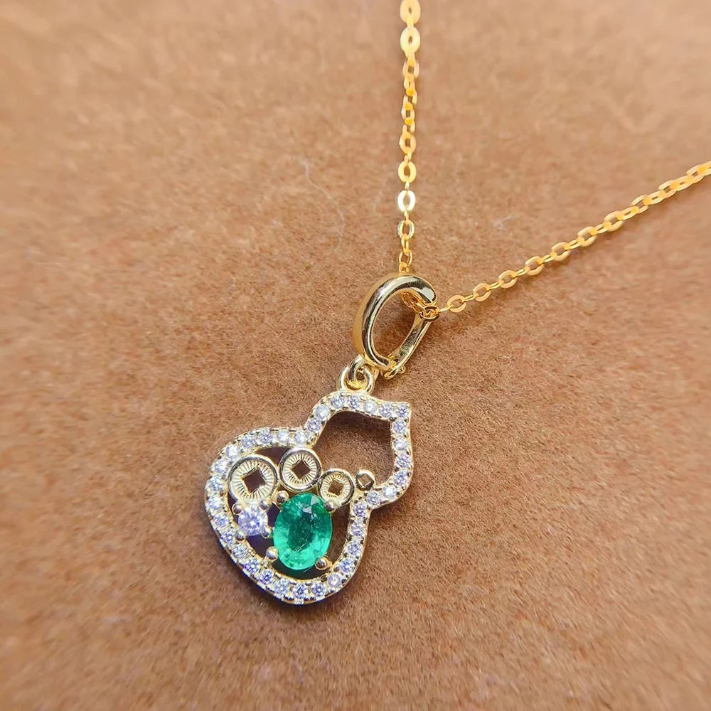 Gioiellieri Vintage 925 Sterling Silver Emerald Oval Cut Gold Plated Wedding Pendant Necklace-Classic Style