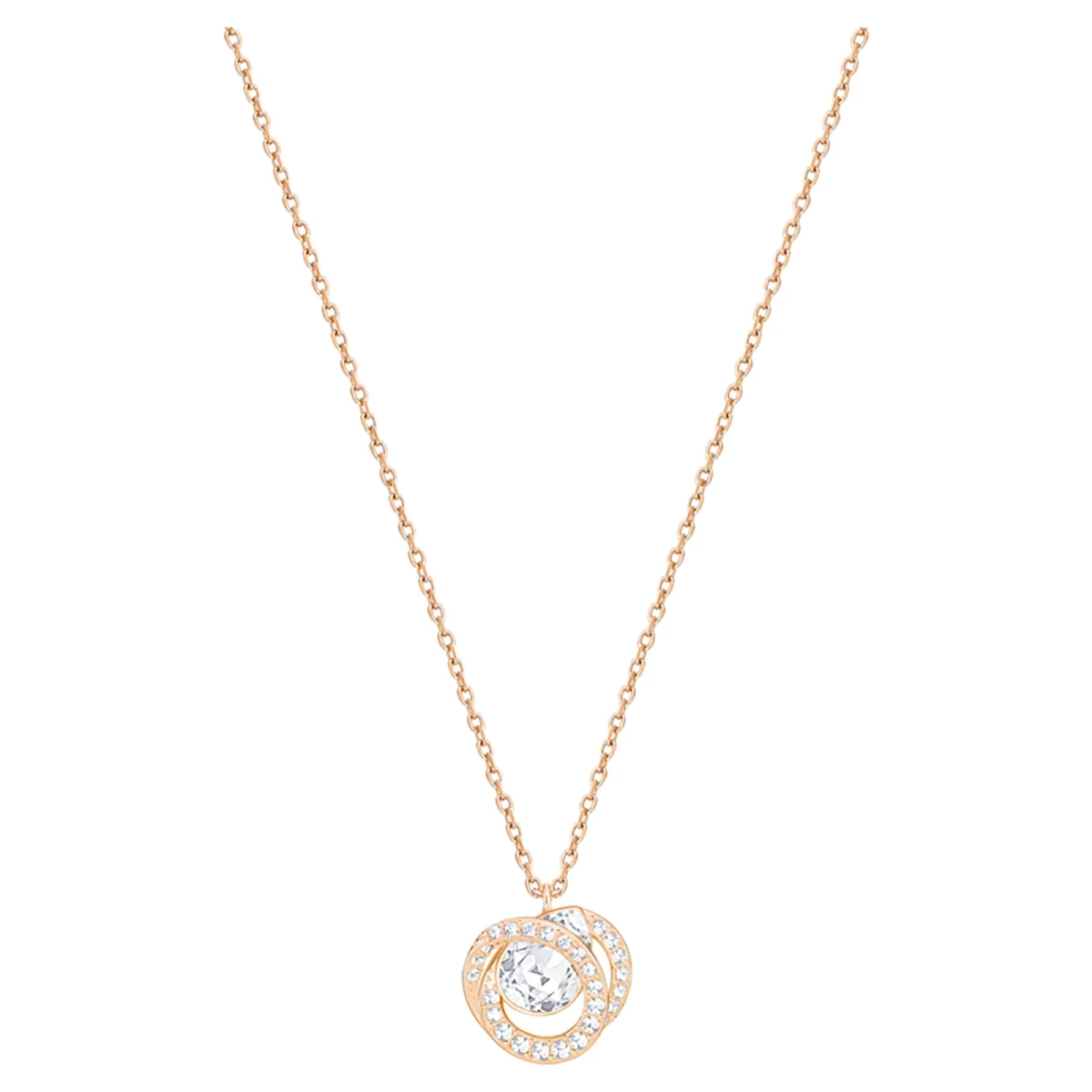S&S Women Classic Copper Circle Crystal Zircon Pendant Necklace Silver Rose Gold Plated Sparkling Cubic Zirconia Dainty Chain Party
