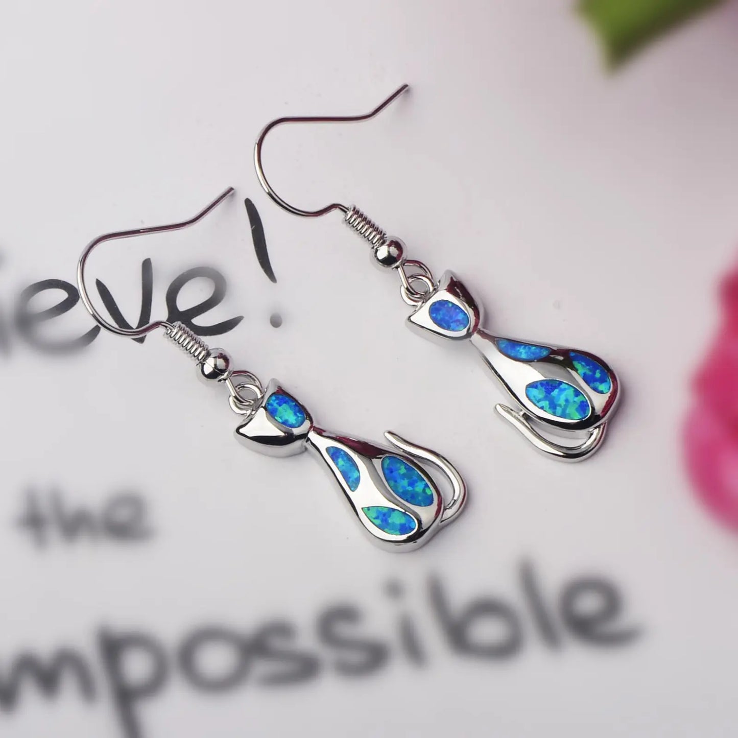 Aobao Brass Opal Kitten Stud Earrings Silver Plated Handmade Women's Jewelry for Anniversary Wholesale