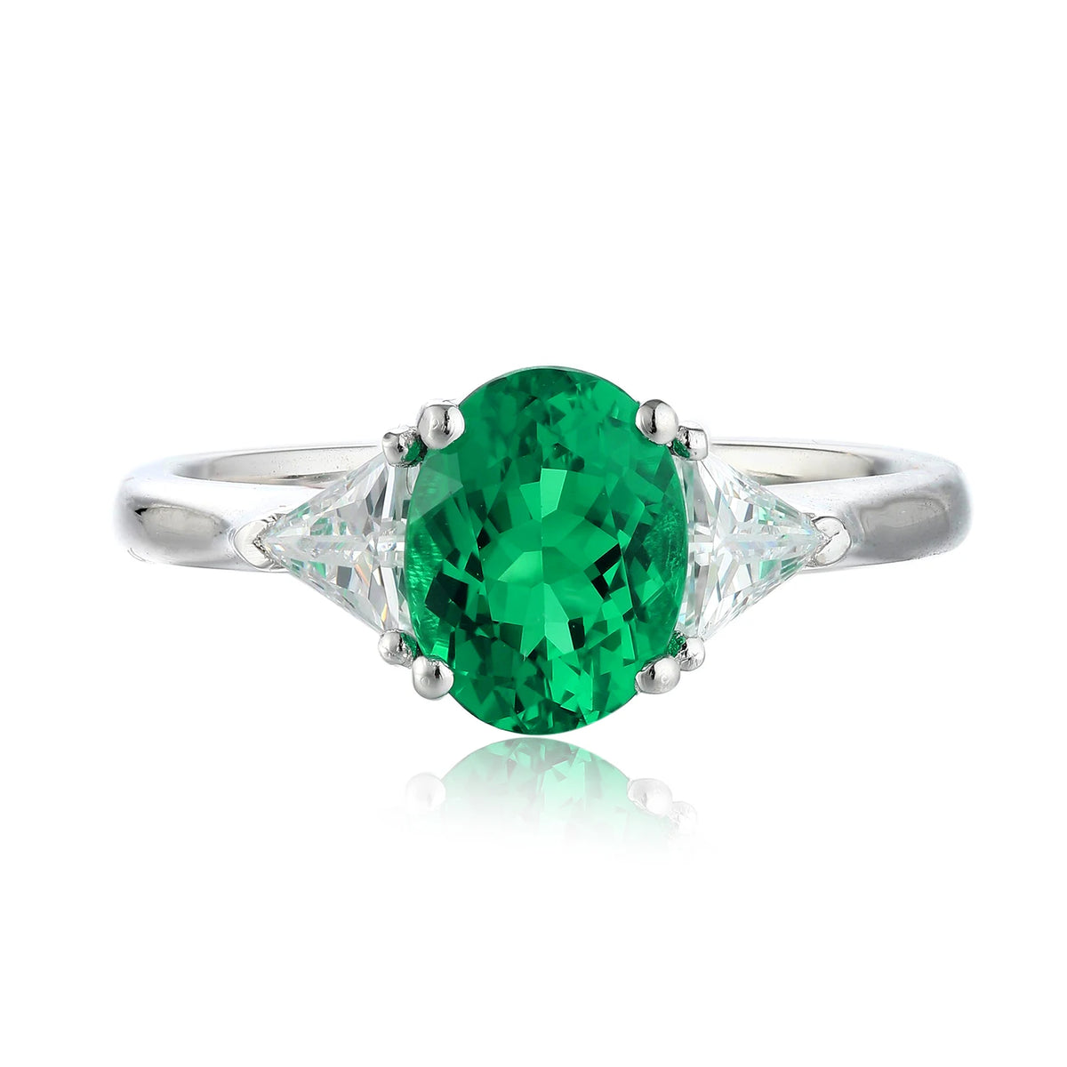 Gemfiori Anster Jewelry S925 Silver Lab Grown Oval Cut Emerald Ring Luxury Halo Setting Fine Jewelry for Daily & Party Wear